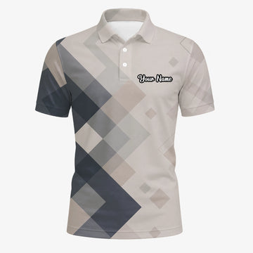 Personalised Beige Grey Argyle Golf Polo Shirt For Men Z6499