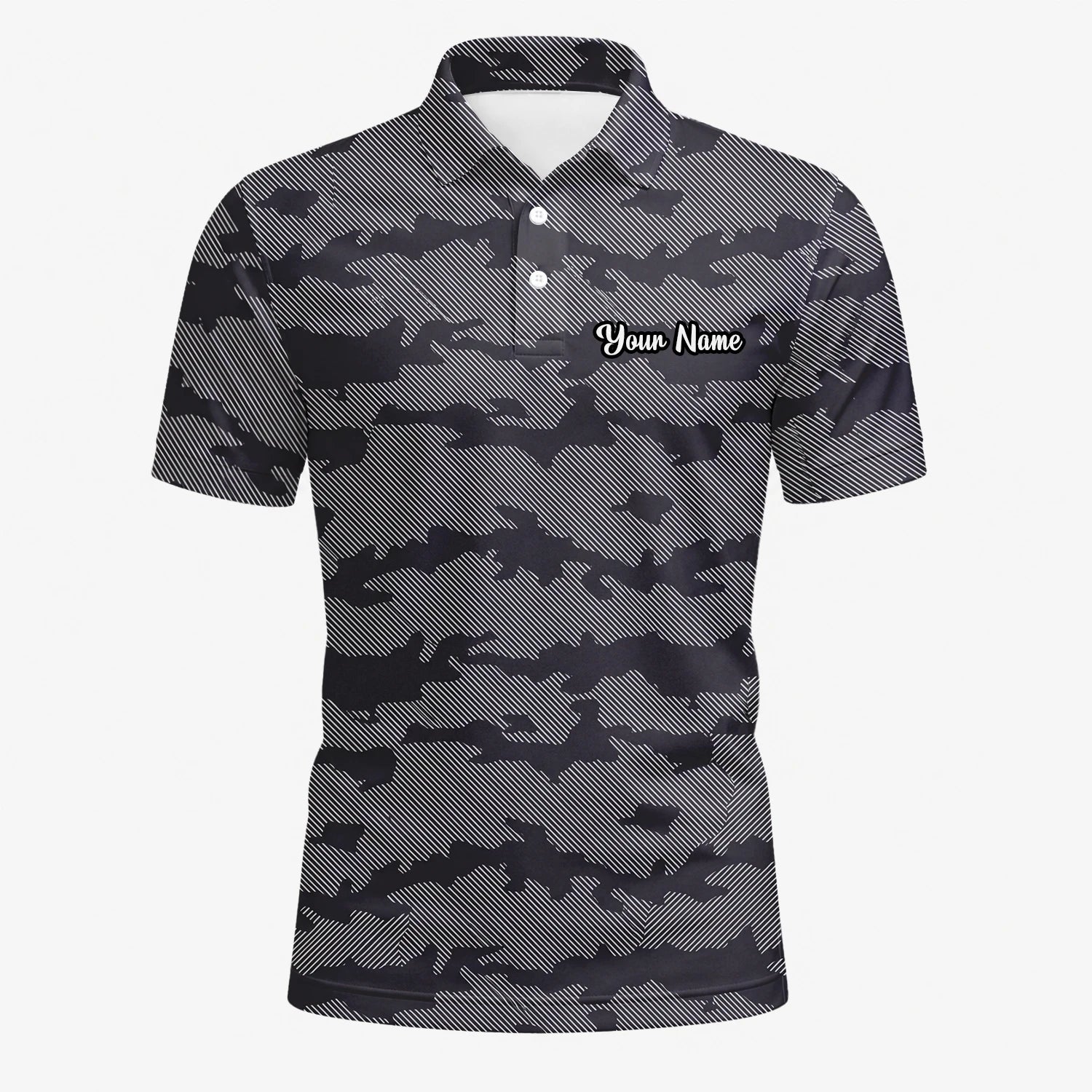 Personalised Grey Black Camo Golf Polo Shirt For Men R8701
