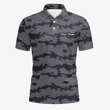 Personalised Grey Black Camo Golf Polo Shirt For Men R8701