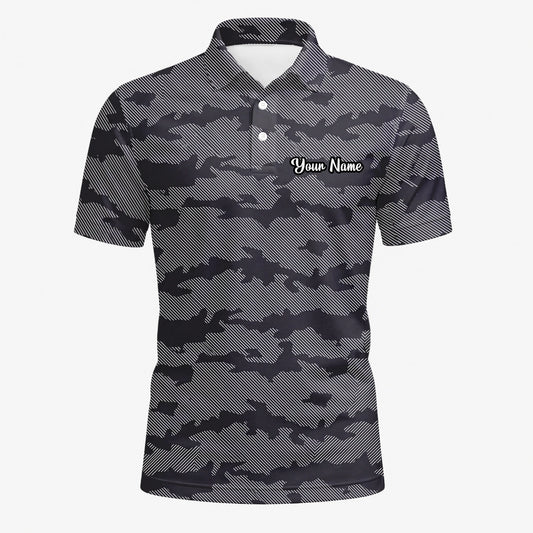 Personalised Grey Black Camo Golf Polo Shirt For Men R8701