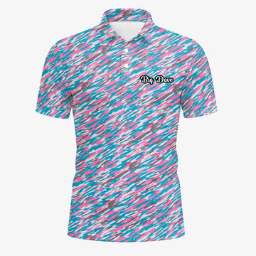 Personalised Pink Teal Abstract Speckle Golf Polo Shirt For Men S1159