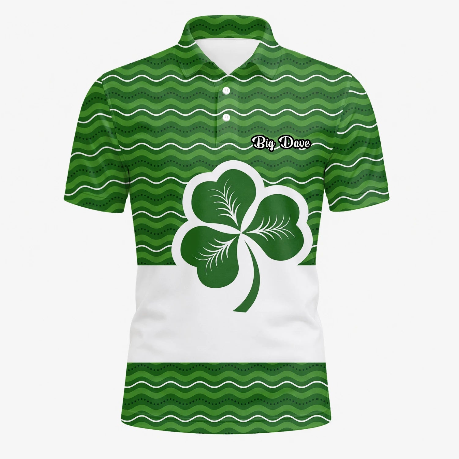 Personalised Green Shamrock Wave Golf Polo Shirt For Men I6128