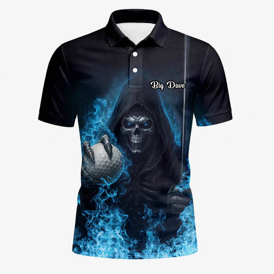 Personalised Black Blue Skull Golf Ball Lightning Golf Polo Shirt For Men N0793