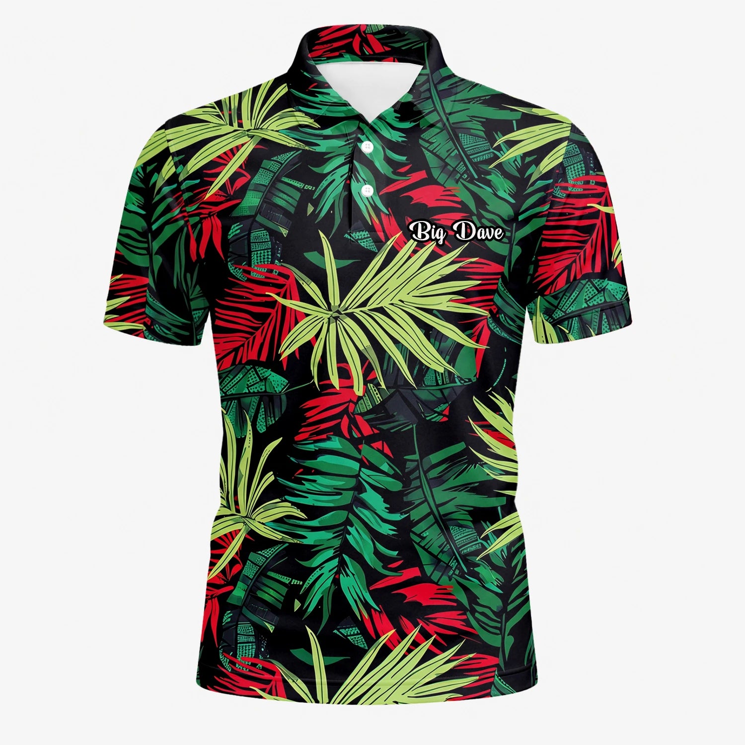 Personalised Black Green Red Tropical Leaf Golf Polo Shirt For Men U5191