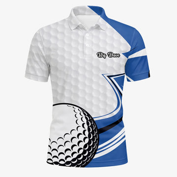 Personalised White Blue Golf Ball Hexagon Golf Polo Shirt For Men S7973