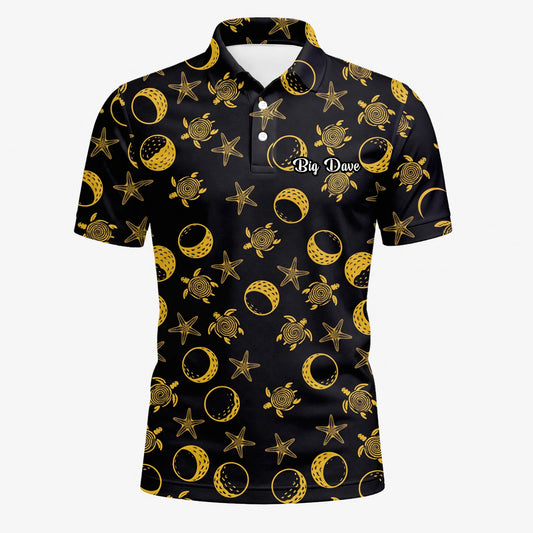 Personalised Black Gold Sea Turtle Moon Star Golf Polo Shirt For Men V4483
