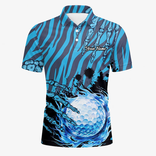 Personalised Blue Black Golf Ball Water Splash Golf Polo Shirt For Men B9791