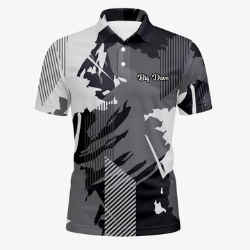 Personalised Grey Black Abstract Brush Stripe Golf Polo Shirt For Men I7293