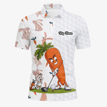 Personalised White Carrot Bunny Golfer Cartoon Golf Polo Shirt For Men Y6359