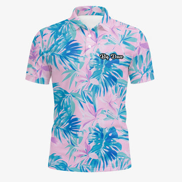 Personalised Pink Blue Tropical Leaf Golf Polo Shirt For Men K0497