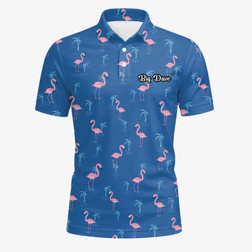 Personalised Blue Pink Flamingo Palm Golf Polo Shirt For Men C8068