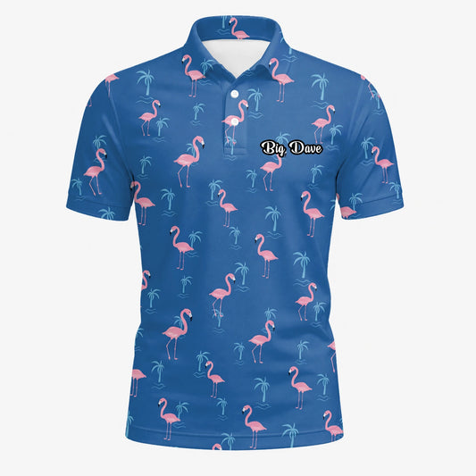 Personalised Blue Pink Flamingo Palm Golf Polo Shirt For Men C8068