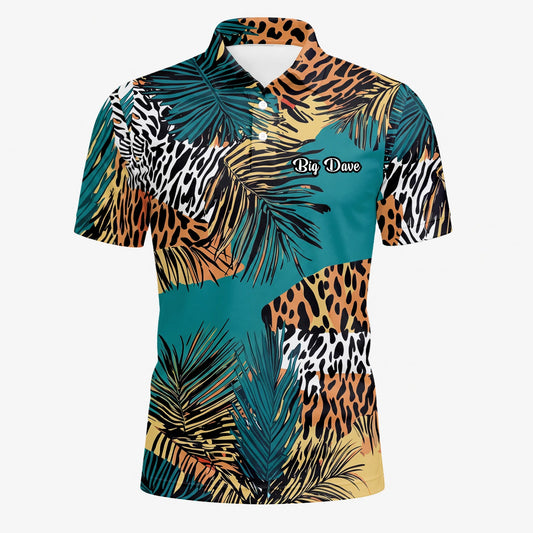 Personalised Teal Orange Tropical Palm Animal Print Golf Polo Shirt For Men A7122