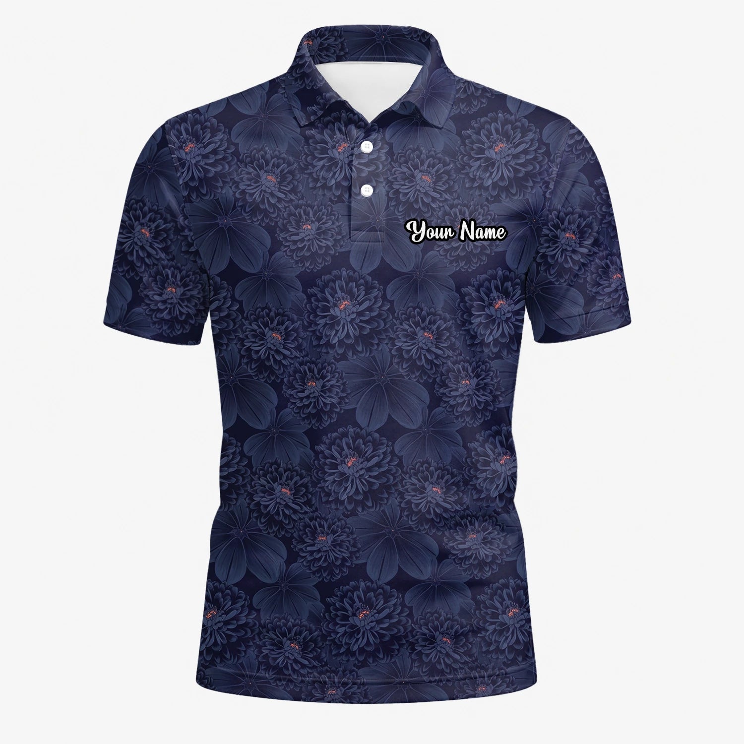 Personalised Dark Navy Chrysanthemum Floral Golf Polo Shirt For Men A0086