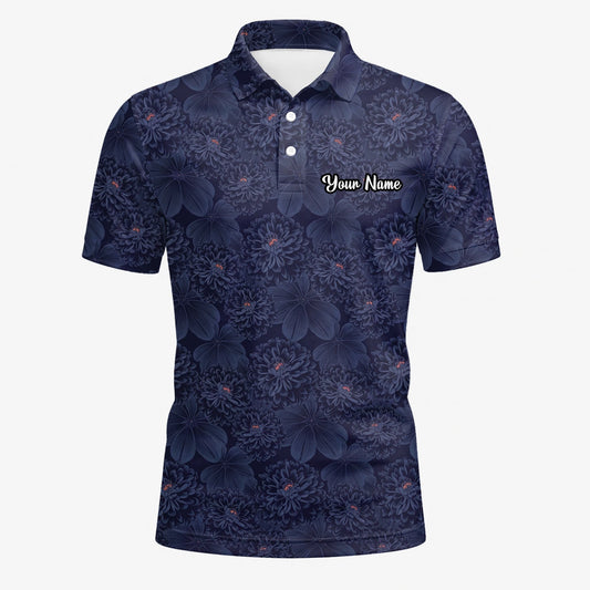 Personalised Dark Navy Chrysanthemum Floral Golf Polo Shirt For Men A0086