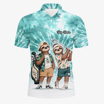 Personalised Turquoise Sloth Golfer Cartoon Golf Polo Shirt For Men C1614