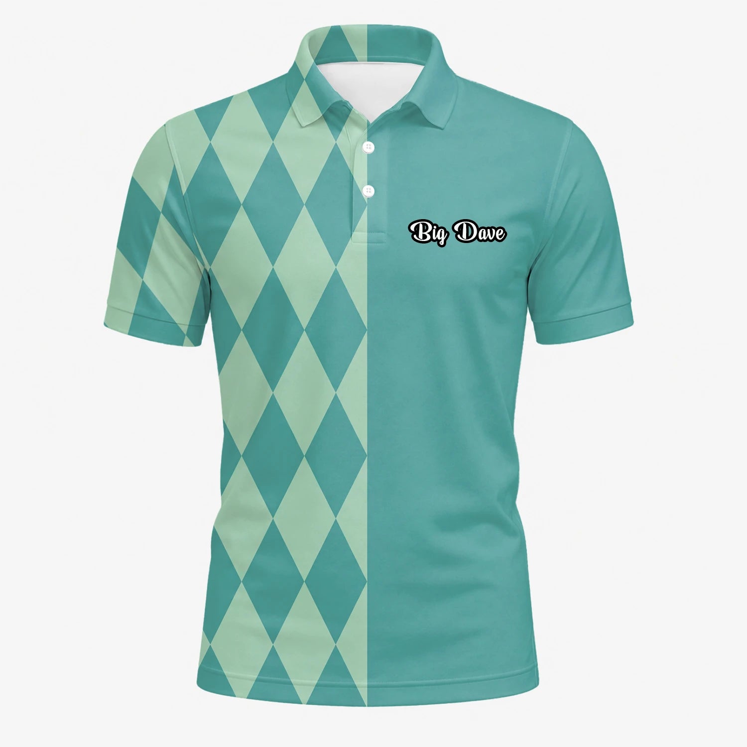 Personalised Teal Mint Argyle Golf Polo Shirt For Men A8483