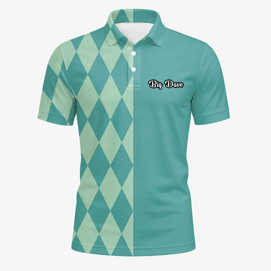 Personalised Teal Mint Argyle Golf Polo Shirt For Men A8483