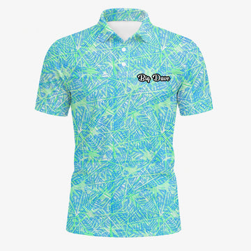 Personalised Turquoise Lime Tropical Leaf Golf Polo Shirt For Men U1015