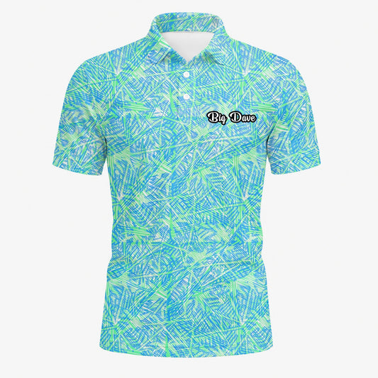 Personalised Turquoise Lime Tropical Leaf Golf Polo Shirt For Men U1015