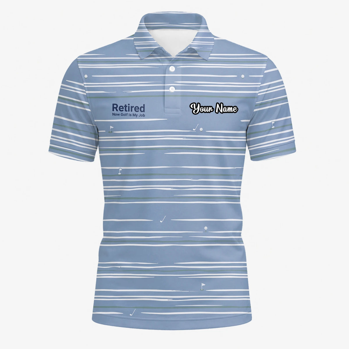 Personalised Powder Blue White Abstract Stripe Golf Polo Shirt For Men F9706