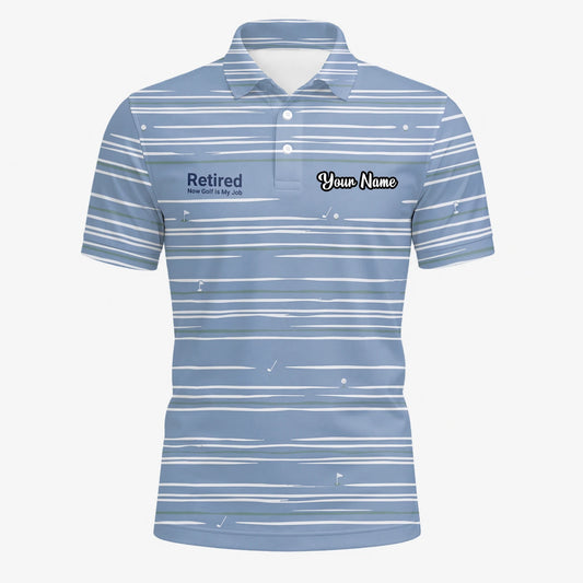 Personalised Powder Blue White Abstract Stripe Golf Polo Shirt For Men F9706