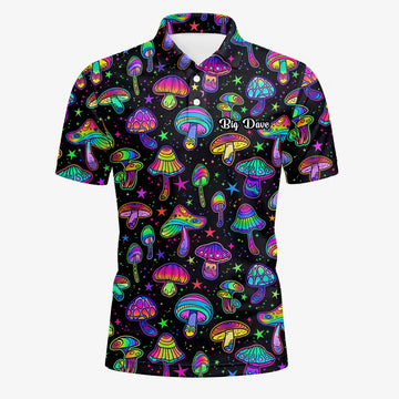 Personalised Black Neon Mushroom Psychedelic Golf Polo Shirt For Men L0182