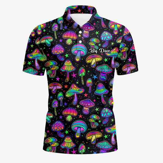Personalised Black Neon Mushroom Psychedelic Golf Polo Shirt For Men L0182
