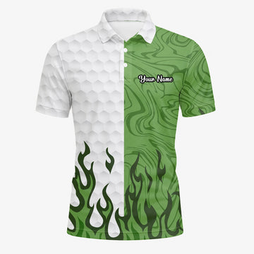Personalised White Green Flame Marble Golf Polo Shirt For Men D2353