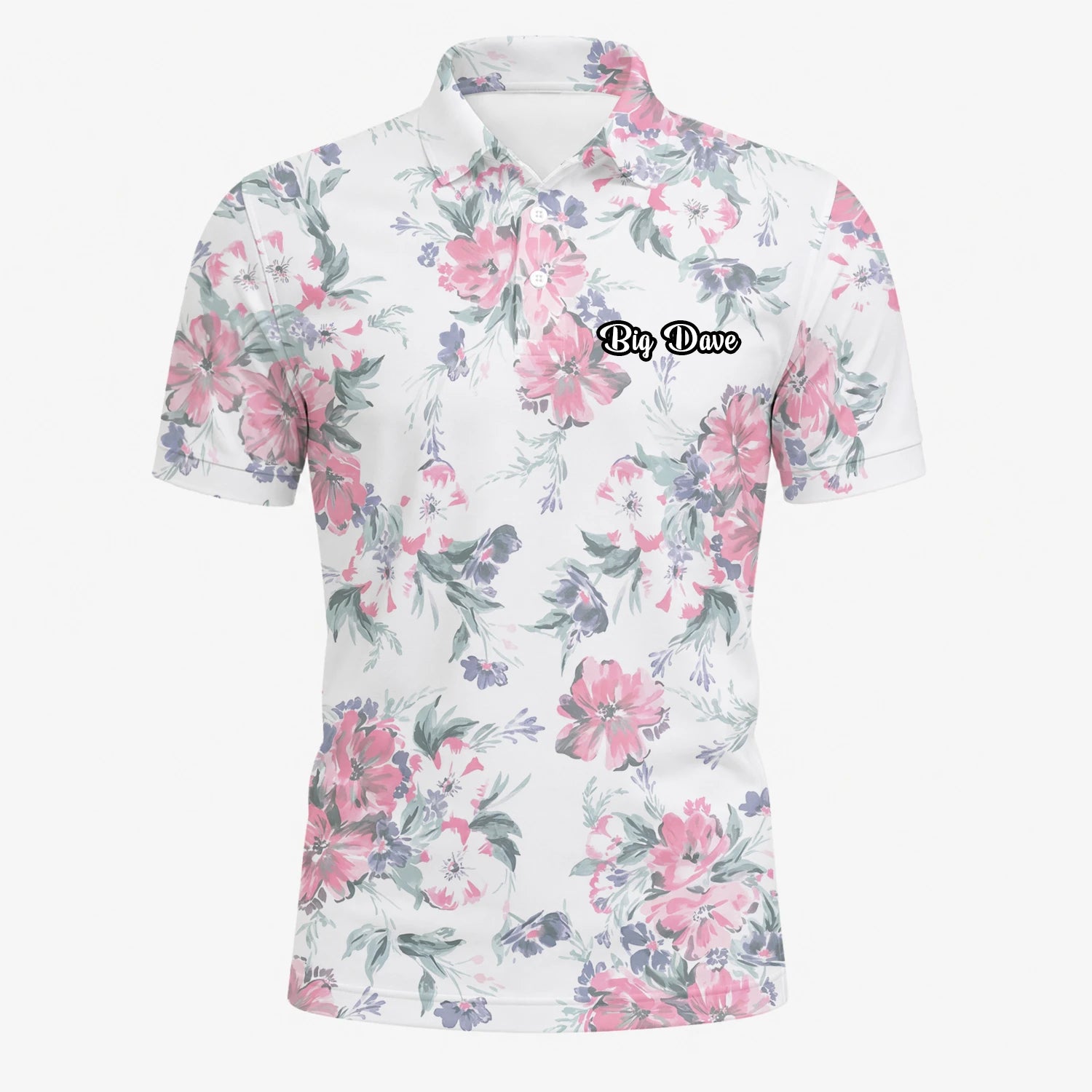 Personalised White Pink Floral Leaf Golf Polo Shirt For Men H5152