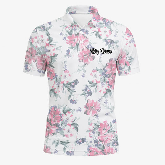 Personalised White Pink Floral Leaf Golf Polo Shirt For Men H5152