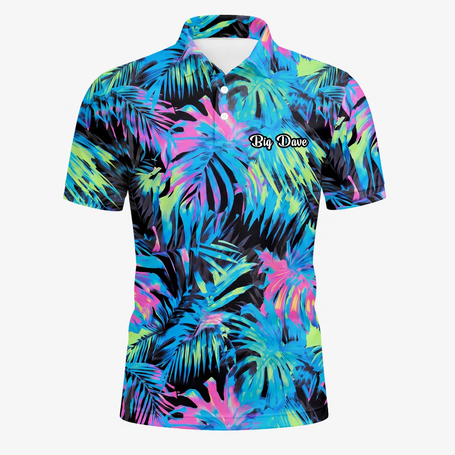 Personalised Black Neon Tropical Leaf Golf Polo Shirt For Men D2207