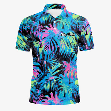 Personalised Black Neon Tropical Leaf Golf Polo Shirt For Men D2207