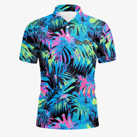Personalised Black Neon Tropical Leaf Golf Polo Shirt For Men D2207