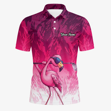 Personalised Pink Flamingo Golfer Paint Splash Golf Polo Shirt For Men R4990