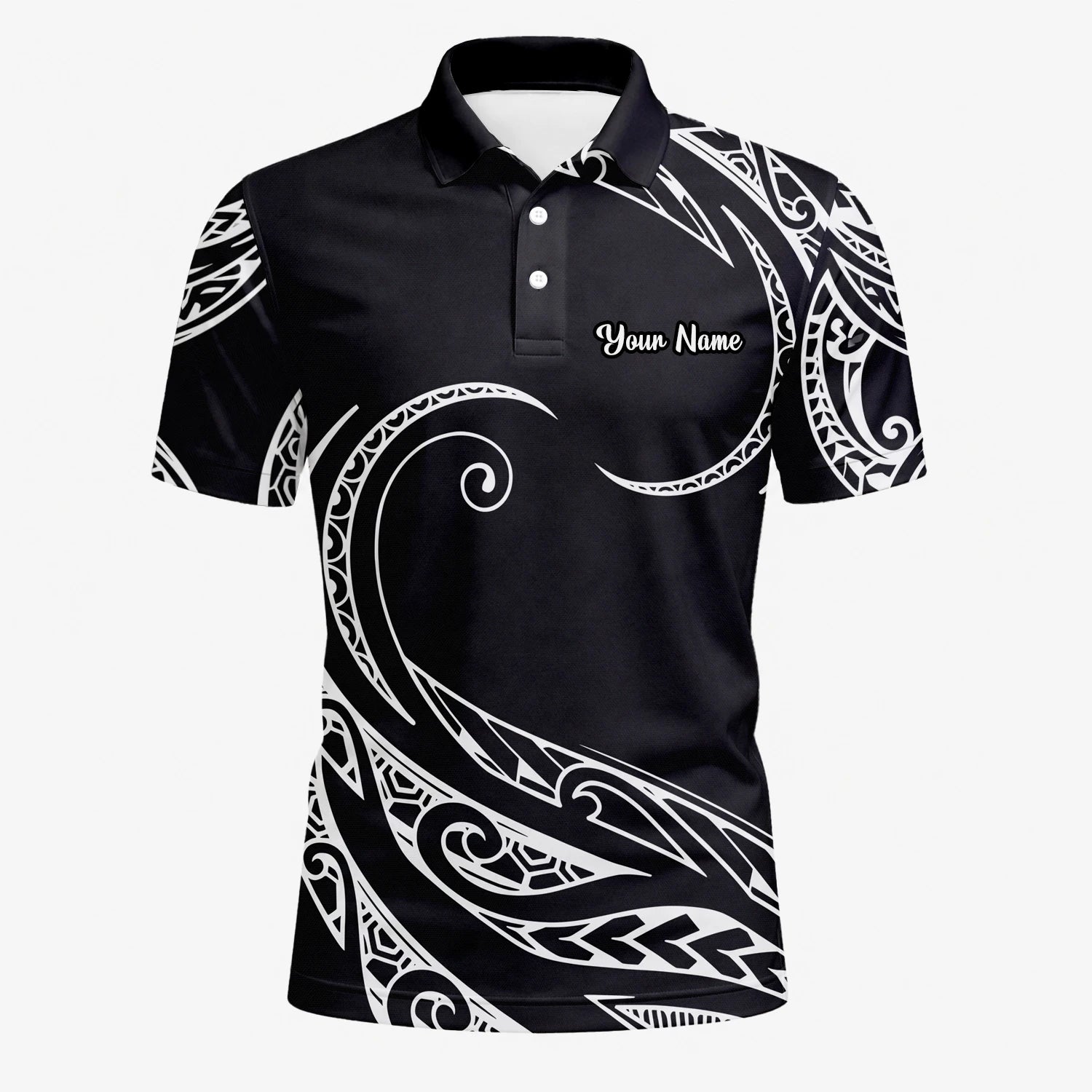 Personalised Black White Tribal Wave Golf Polo Shirt For Men R9560
