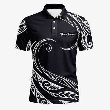 Personalised Black White Tribal Wave Golf Polo Shirt For Men R9560