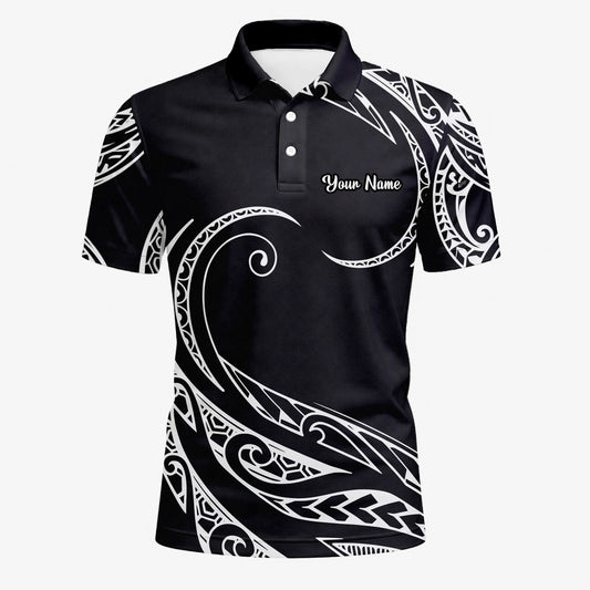 Personalised Black White Tribal Wave Golf Polo Shirt For Men R9560