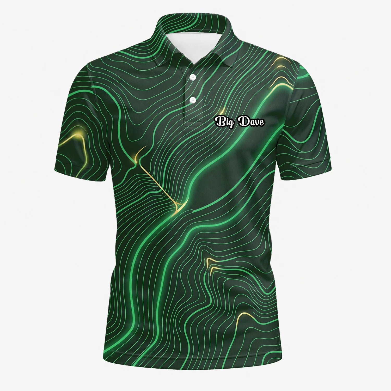 Personalised Green Black Topographic Line Golf Polo Shirt For Men E4992