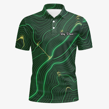 Personalised Green Black Topographic Line Golf Polo Shirt For Men E4992