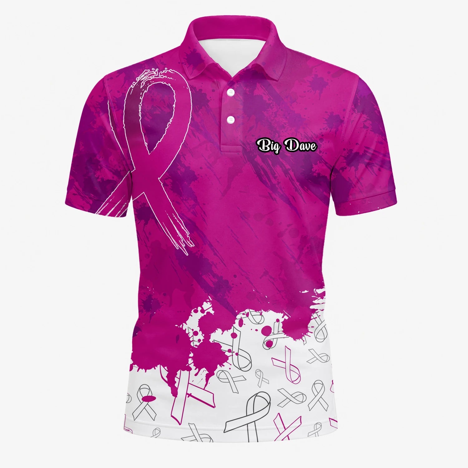 Personalised Magenta Breast Cancer Awareness Ribbon Paint Splash Golf Polo Shirt For Men Q5636