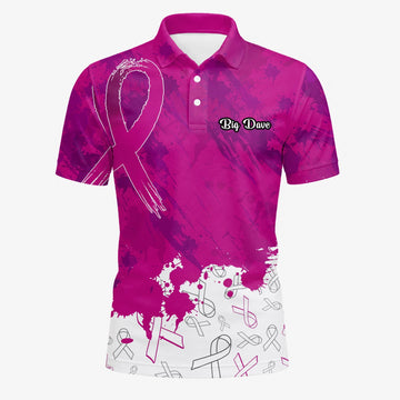 Personalised Magenta Breast Cancer Awareness Ribbon Paint Splash Golf Polo Shirt For Men Q5636