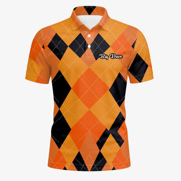 Personalised Orange Black Argyle Diamond Golf Polo Shirt For Men C4203