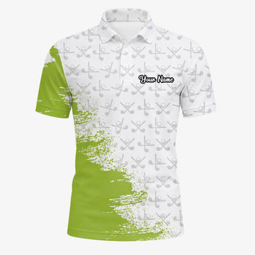 Personalised White Lime Golf Club Pattern Paint Splash Golf Polo Shirt For Men H4508