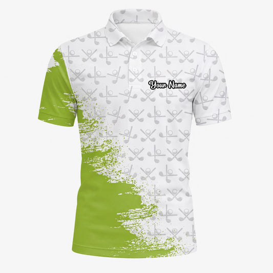 Personalised White Lime Golf Club Pattern Paint Splash Golf Polo Shirt For Men H4508