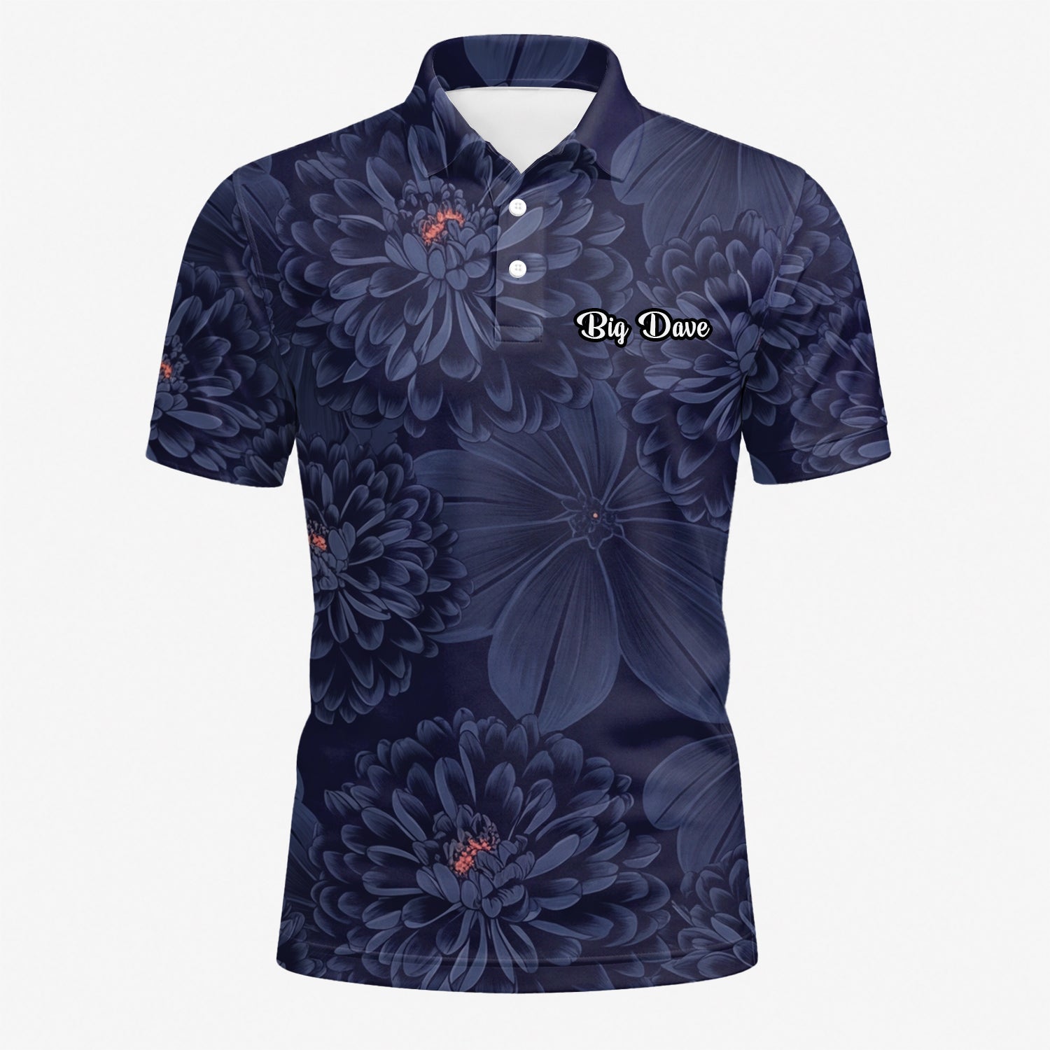 Personalised Dark Navy Chrysanthemum Floral Golf Polo Shirt For Men A0086