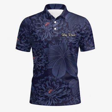 Personalised Dark Navy Chrysanthemum Floral Golf Polo Shirt For Men A0086