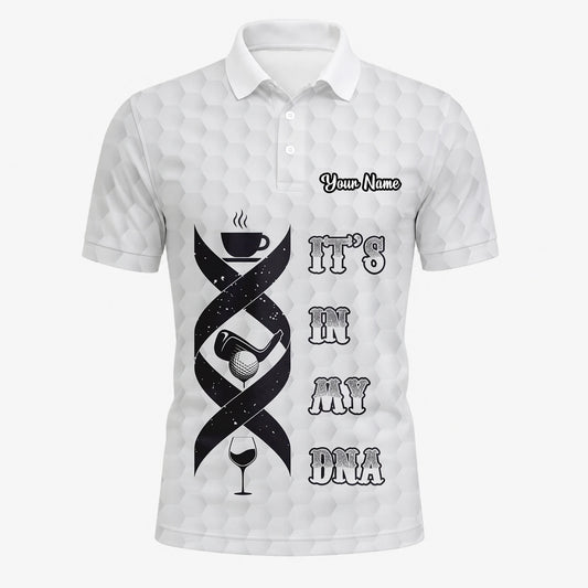 Personalised White Golf In My DNA Slogan Golf Polo Shirt For Men W3018