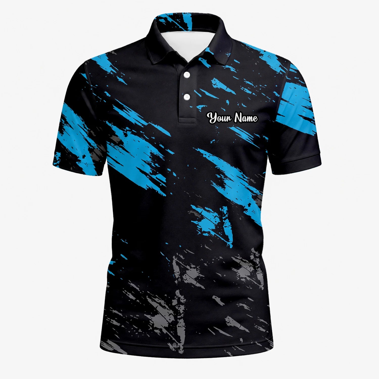 Personalised Black Blue Brush Stroke Golf Polo Shirt For Men H3779