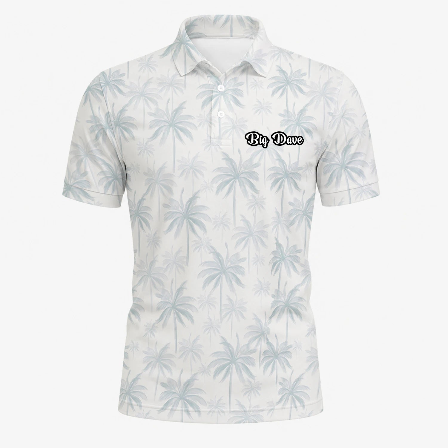 Personalised White Pale Blue Palm Leaf Golf Polo Shirt For Men U1709
